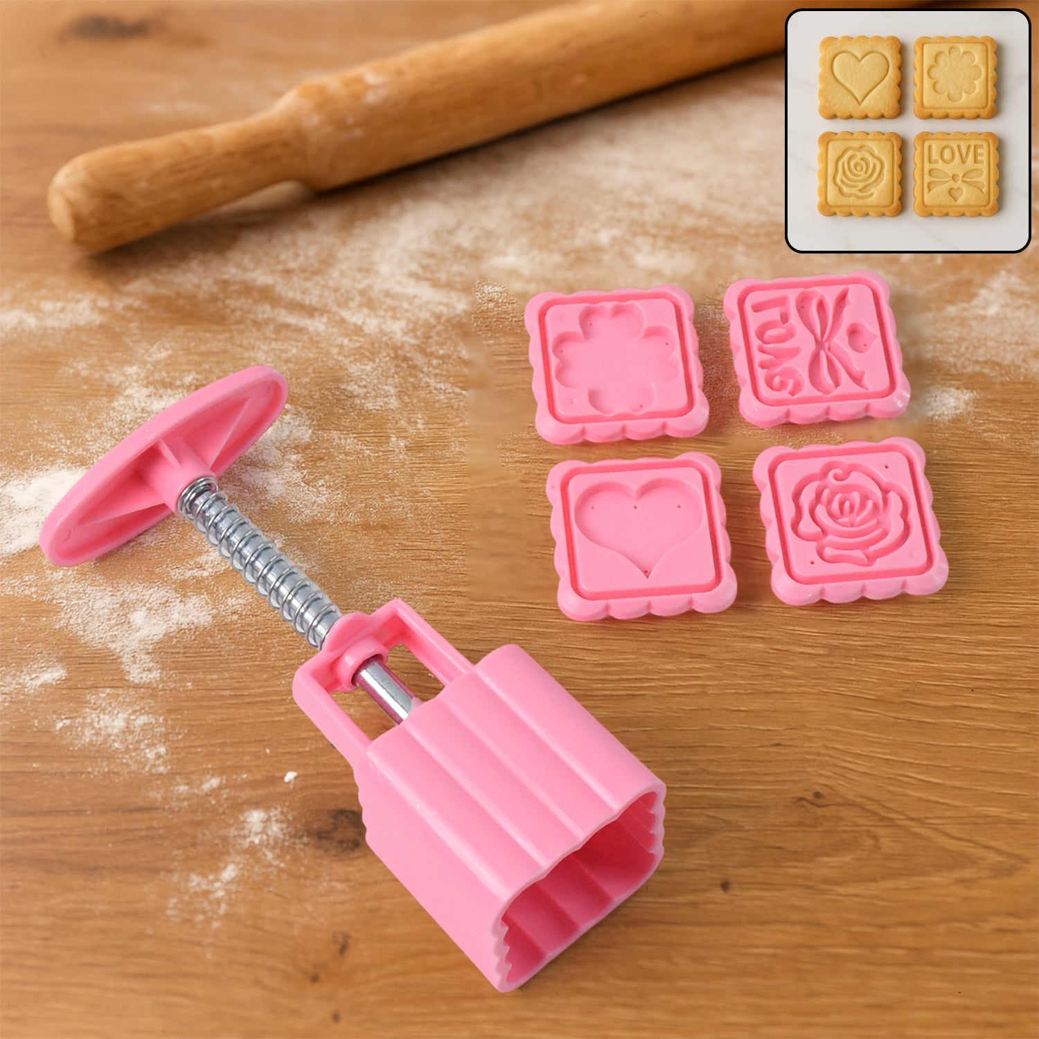 Multipurpose Cookie Biscuit Stamp Mold Set with Press Handle Multipurpose Cookie Biscuit Stamp Mold Set with Press Handle